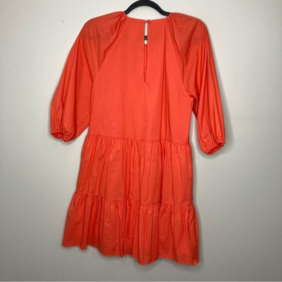 NWT CINQ A SEPT Lynn Dress Neon Coral Orange Ruffle Puff Sleeve Bow Tiered 8 - Picture 5 of 9